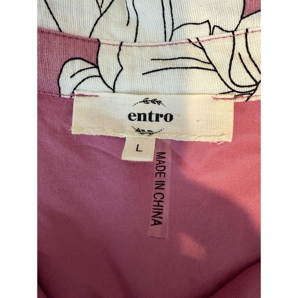 Entro Floral V-Neck Top Scalloped Trim Puff Sleeve Pink & White Large - Picture 10 of 15